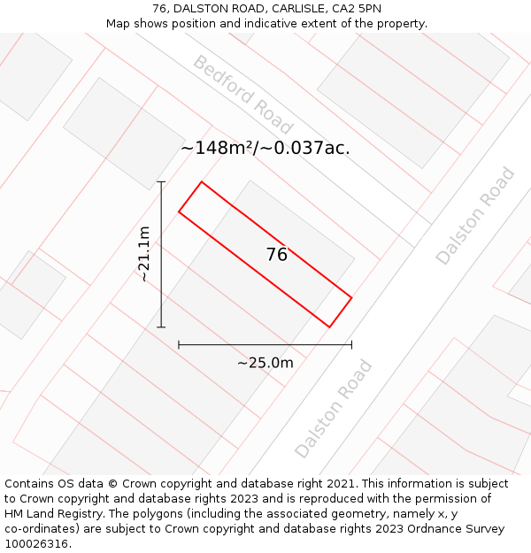 76, DALSTON ROAD, CARLISLE, CA2 5PN: Plot and title map