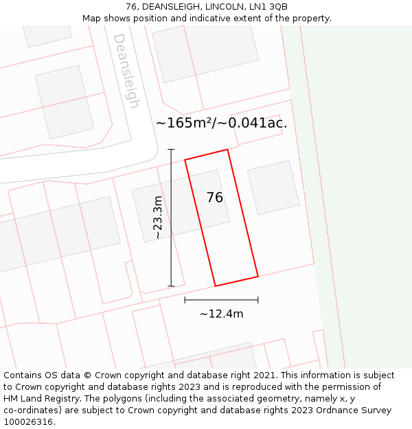 76, DEANSLEIGH, LINCOLN, LN1 3QB: Plot and title map
