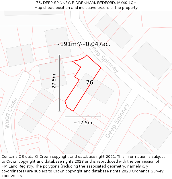 76, DEEP SPINNEY, BIDDENHAM, BEDFORD, MK40 4QH: Plot and title map