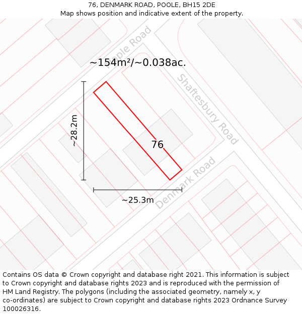 76, DENMARK ROAD, POOLE, BH15 2DE: Plot and title map