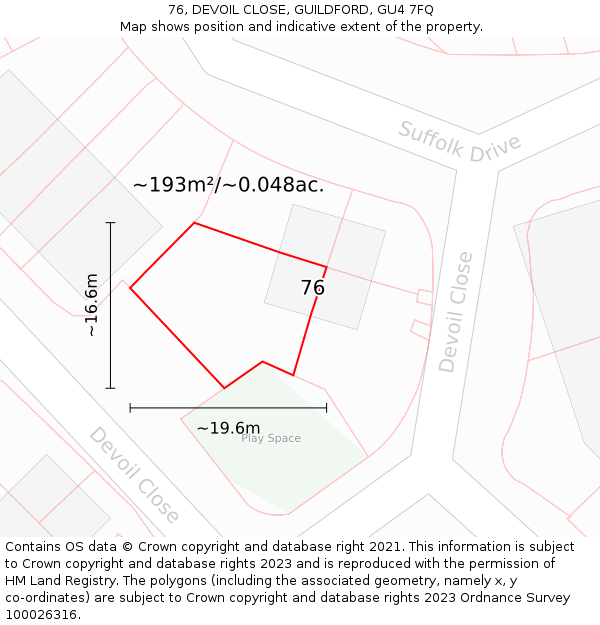 76, DEVOIL CLOSE, GUILDFORD, GU4 7FQ: Plot and title map