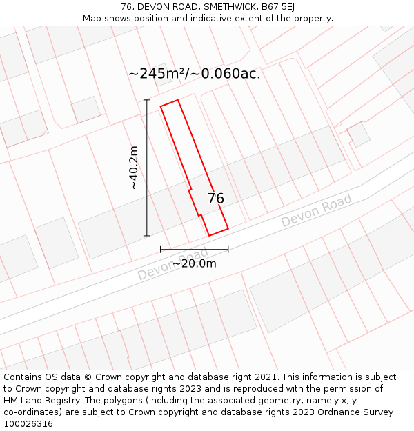 76, DEVON ROAD, SMETHWICK, B67 5EJ: Plot and title map