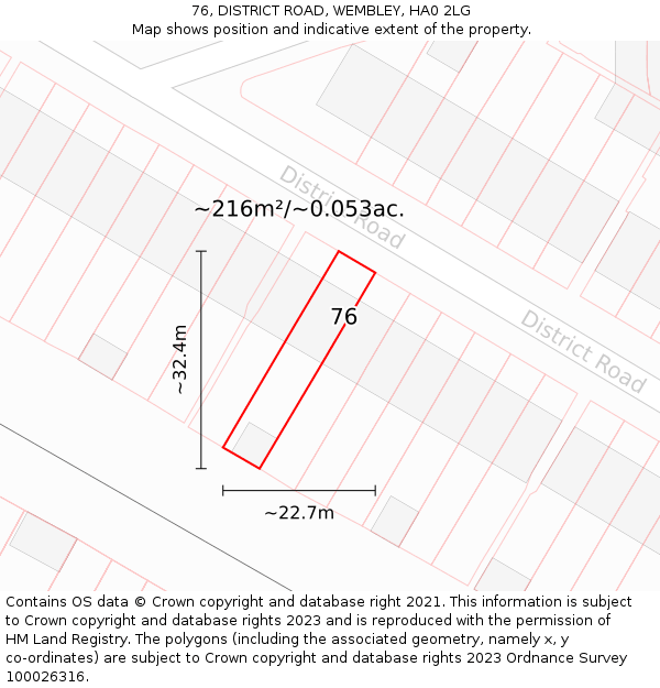 76, DISTRICT ROAD, WEMBLEY, HA0 2LG: Plot and title map