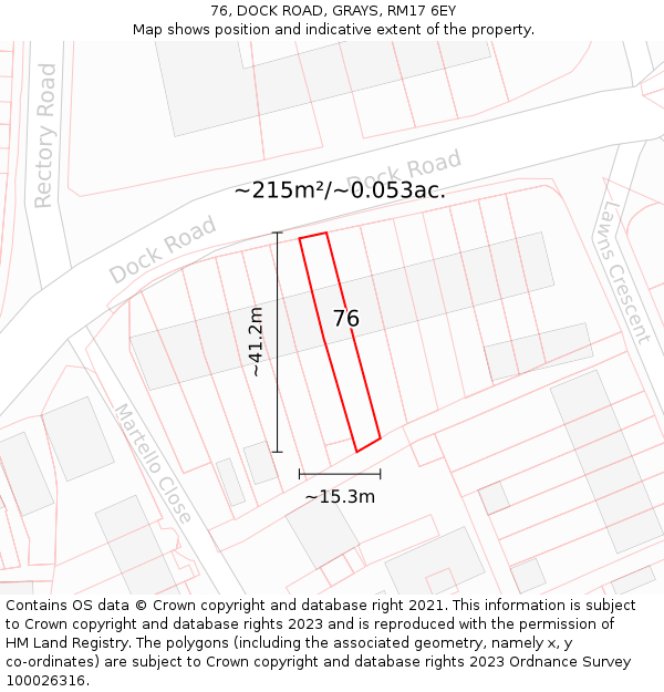 76, DOCK ROAD, GRAYS, RM17 6EY: Plot and title map