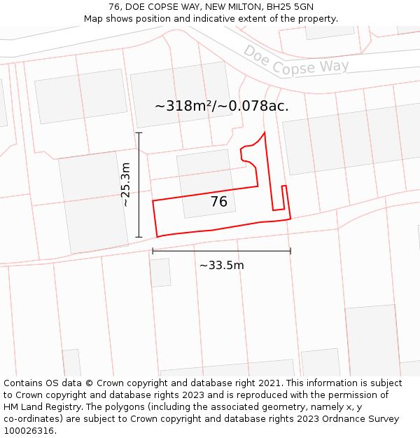 76, DOE COPSE WAY, NEW MILTON, BH25 5GN: Plot and title map
