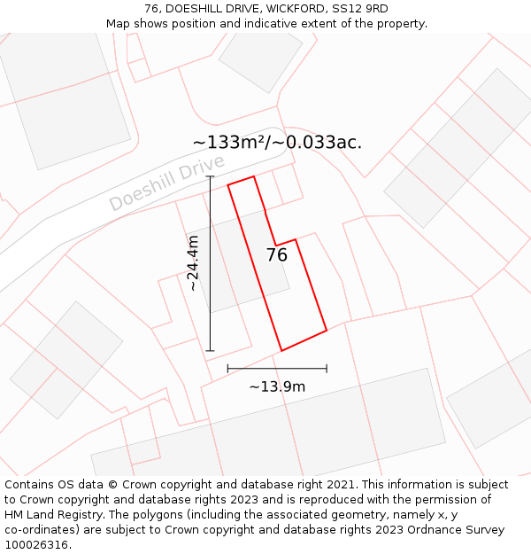 76, DOESHILL DRIVE, WICKFORD, SS12 9RD: Plot and title map