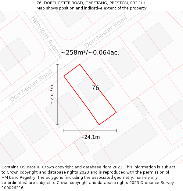 76, DORCHESTER ROAD, GARSTANG, PRESTON, PR3 1HH: Plot and title map