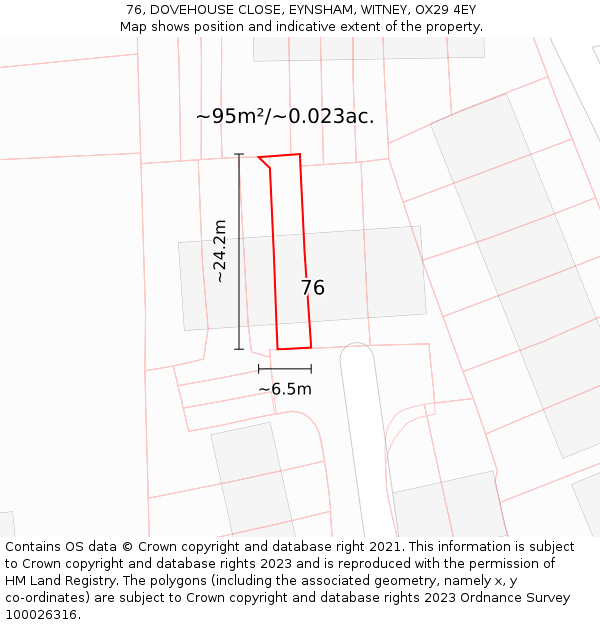 76, DOVEHOUSE CLOSE, EYNSHAM, WITNEY, OX29 4EY: Plot and title map