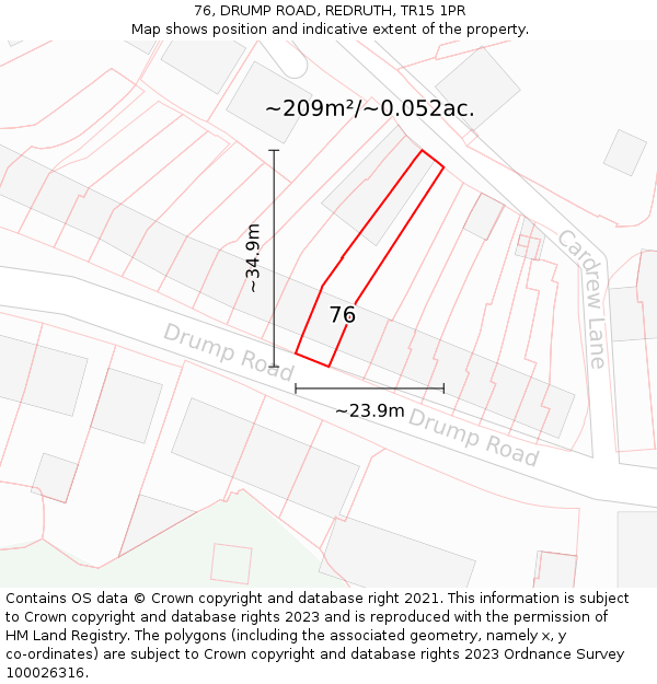76, DRUMP ROAD, REDRUTH, TR15 1PR: Plot and title map