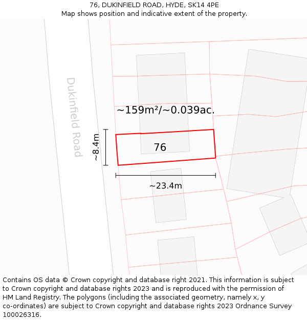 76, DUKINFIELD ROAD, HYDE, SK14 4PE: Plot and title map