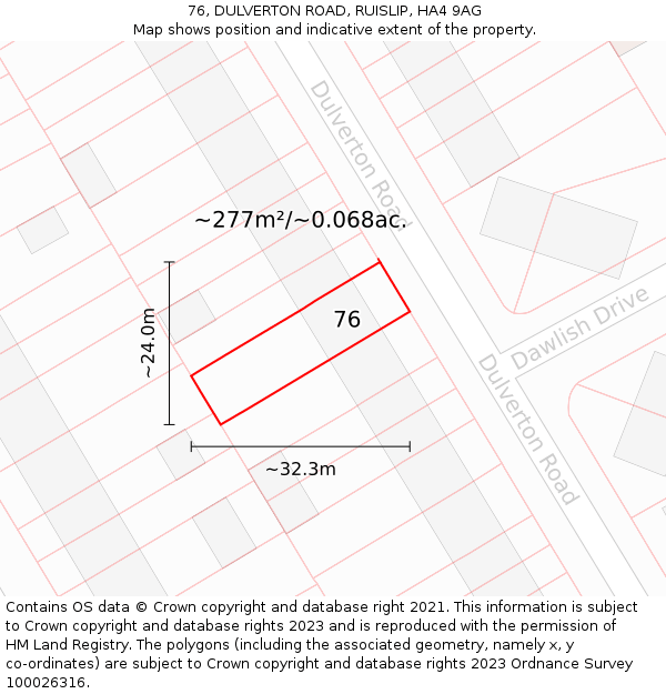 76, DULVERTON ROAD, RUISLIP, HA4 9AG: Plot and title map