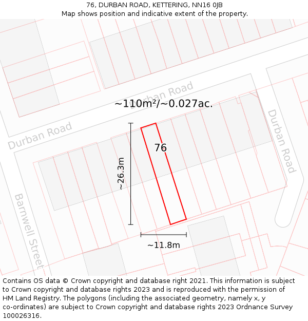 76, DURBAN ROAD, KETTERING, NN16 0JB: Plot and title map