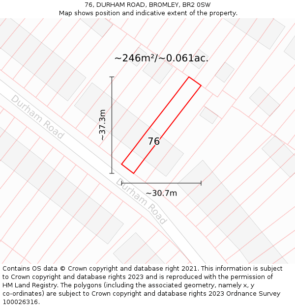 76, DURHAM ROAD, BROMLEY, BR2 0SW: Plot and title map