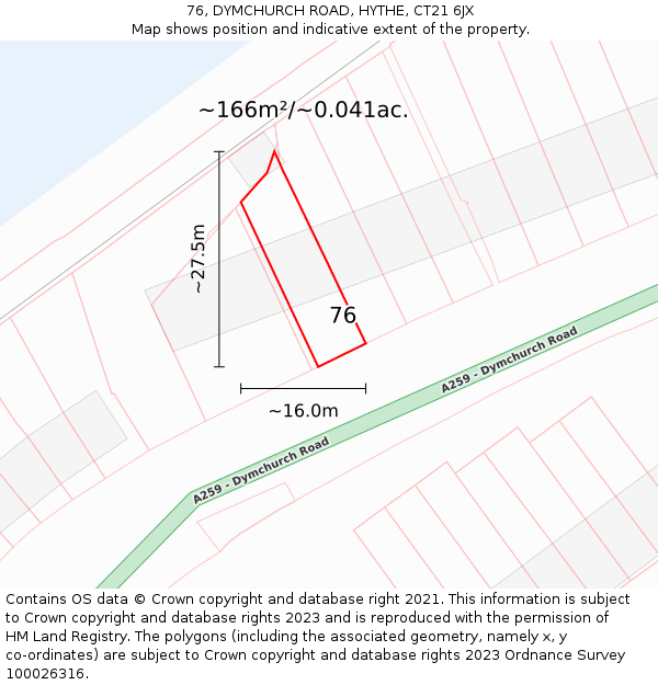 76, DYMCHURCH ROAD, HYTHE, CT21 6JX: Plot and title map