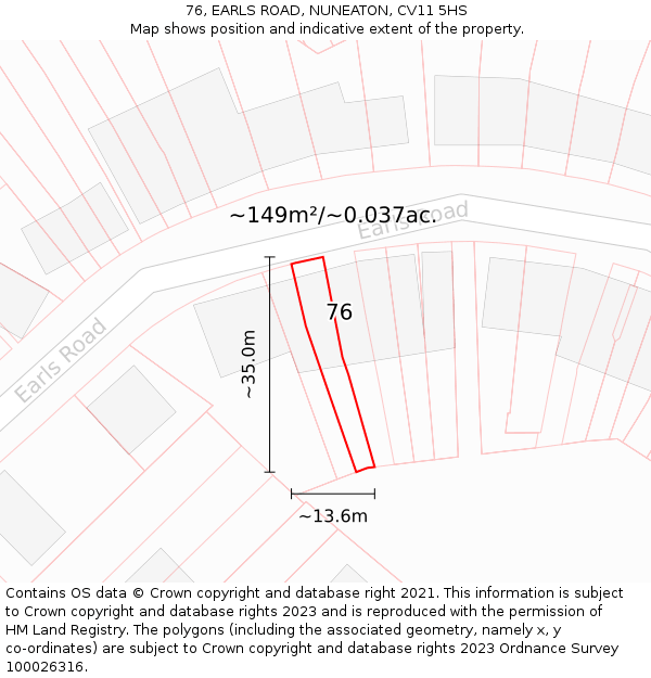 76, EARLS ROAD, NUNEATON, CV11 5HS: Plot and title map