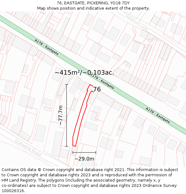 76, EASTGATE, PICKERING, YO18 7DY: Plot and title map