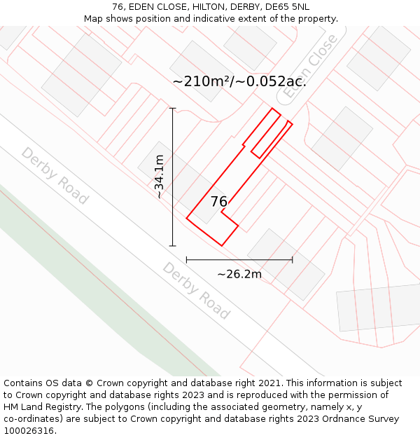 76, EDEN CLOSE, HILTON, DERBY, DE65 5NL: Plot and title map