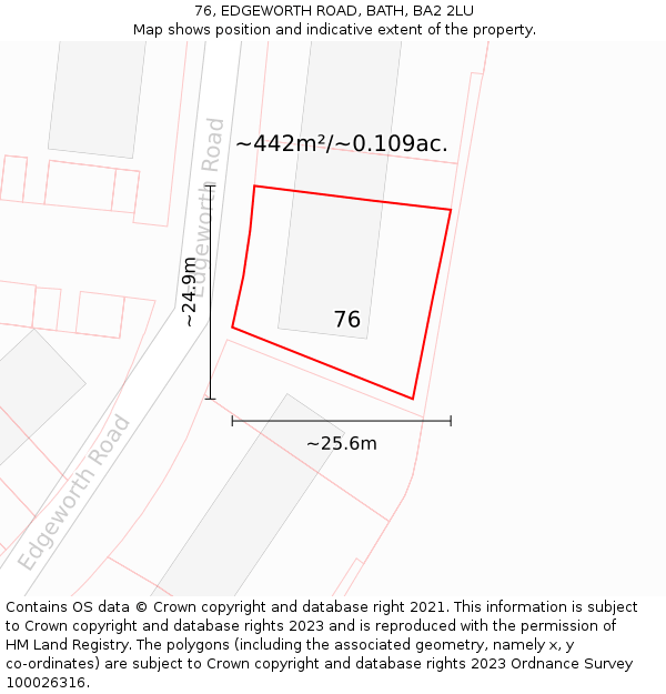 76, EDGEWORTH ROAD, BATH, BA2 2LU: Plot and title map