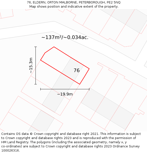 76, ELDERN, ORTON MALBORNE, PETERBOROUGH, PE2 5NQ: Plot and title map
