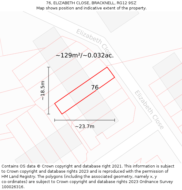 76, ELIZABETH CLOSE, BRACKNELL, RG12 9SZ: Plot and title map