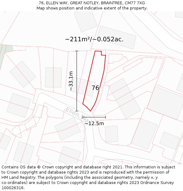 76, ELLEN WAY, GREAT NOTLEY, BRAINTREE, CM77 7XG: Plot and title map