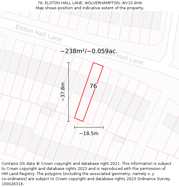 76, ELSTON HALL LANE, WOLVERHAMPTON, WV10 9HA: Plot and title map