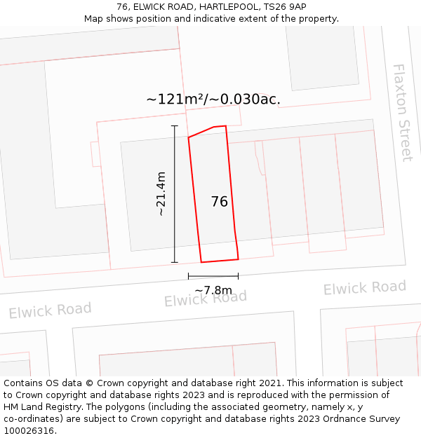 76, ELWICK ROAD, HARTLEPOOL, TS26 9AP: Plot and title map