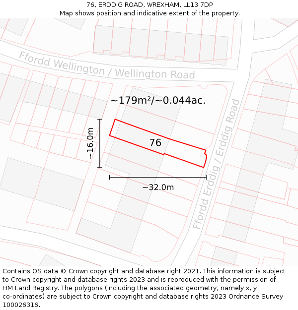 76, ERDDIG ROAD, WREXHAM, LL13 7DP: Plot and title map