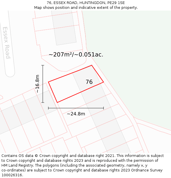 76, ESSEX ROAD, HUNTINGDON, PE29 1SE: Plot and title map