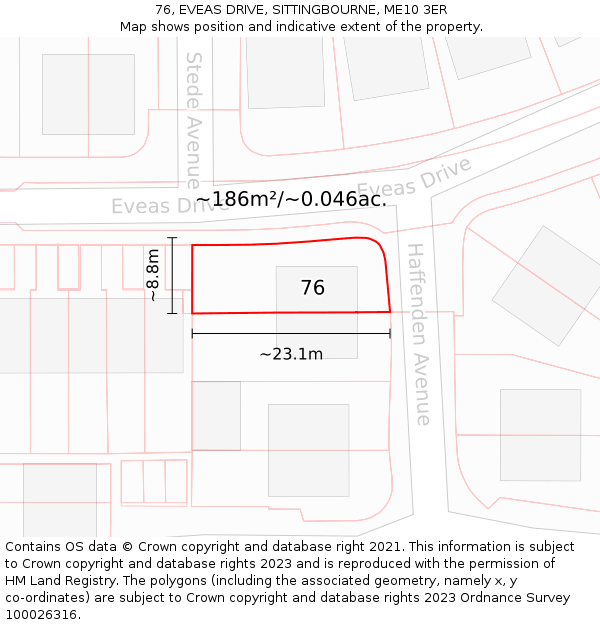 76, EVEAS DRIVE, SITTINGBOURNE, ME10 3ER: Plot and title map