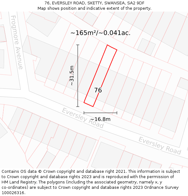 76, EVERSLEY ROAD, SKETTY, SWANSEA, SA2 9DF: Plot and title map