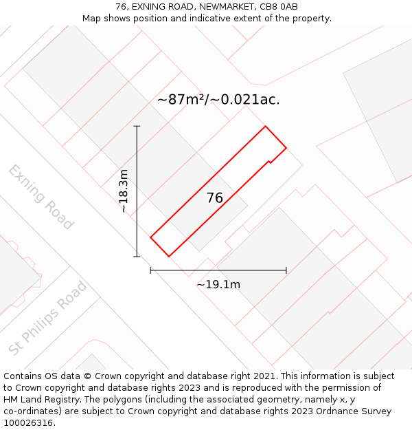 76, EXNING ROAD, NEWMARKET, CB8 0AB: Plot and title map