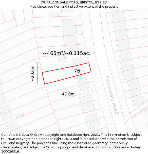 76, FALCONDALE ROAD, BRISTOL, BS9 3JZ: Plot and title map