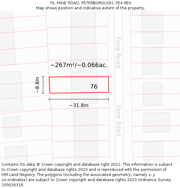 76, FANE ROAD, PETERBOROUGH, PE4 6ES: Plot and title map