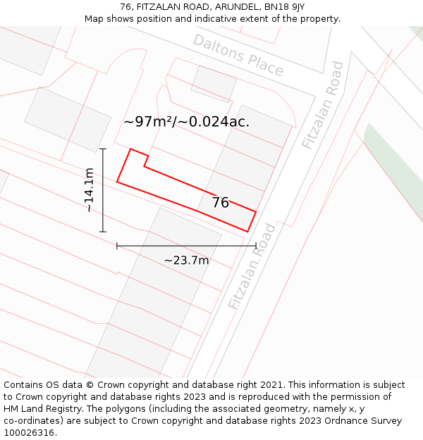 76, FITZALAN ROAD, ARUNDEL, BN18 9JY: Plot and title map