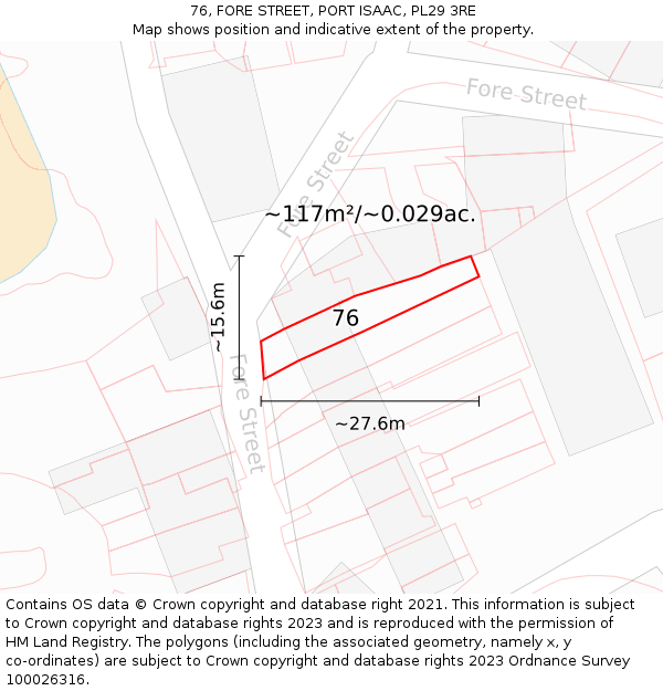 76, FORE STREET, PORT ISAAC, PL29 3RE: Plot and title map