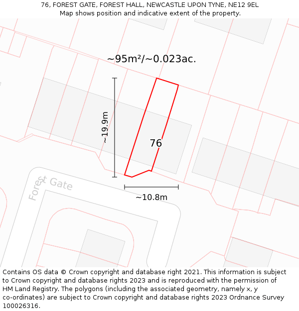 76, FOREST GATE, FOREST HALL, NEWCASTLE UPON TYNE, NE12 9EL: Plot and title map