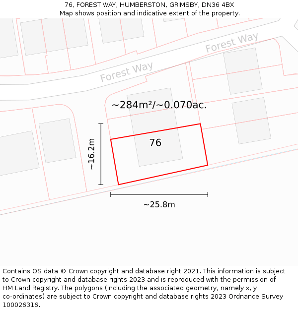 76, FOREST WAY, HUMBERSTON, GRIMSBY, DN36 4BX: Plot and title map