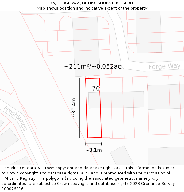 76, FORGE WAY, BILLINGSHURST, RH14 9LL: Plot and title map