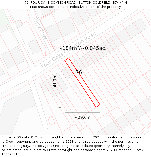 76, FOUR OAKS COMMON ROAD, SUTTON COLDFIELD, B74 4NN: Plot and title map