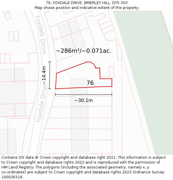 76, FOXDALE DRIVE, BRIERLEY HILL, DY5 3GY: Plot and title map