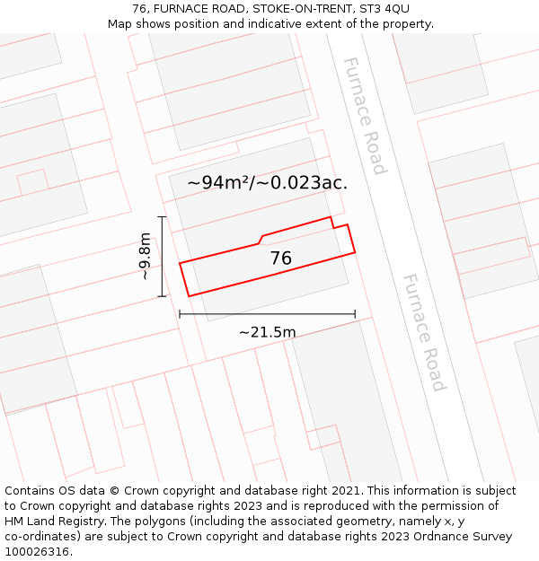 76, FURNACE ROAD, STOKE-ON-TRENT, ST3 4QU: Plot and title map
