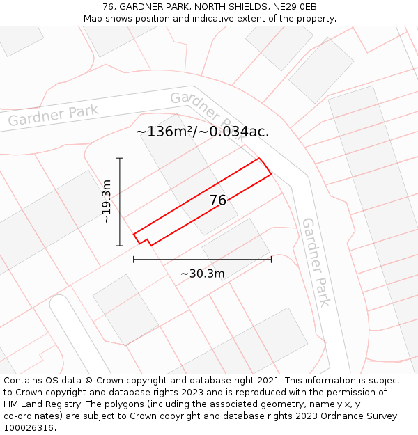 76, GARDNER PARK, NORTH SHIELDS, NE29 0EB: Plot and title map