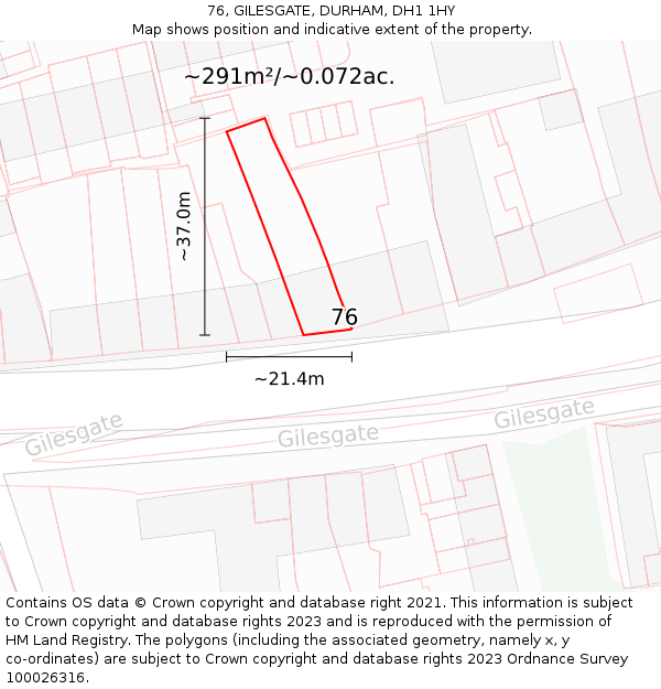 76, GILESGATE, DURHAM, DH1 1HY: Plot and title map