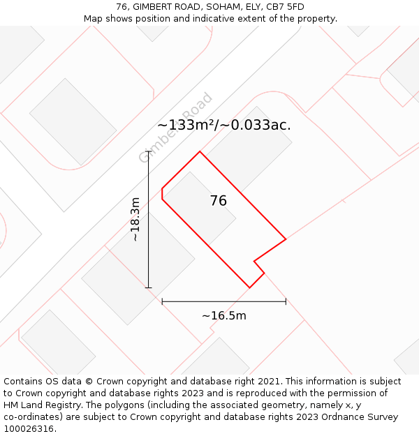 76, GIMBERT ROAD, SOHAM, ELY, CB7 5FD: Plot and title map