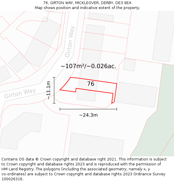76, GIRTON WAY, MICKLEOVER, DERBY, DE3 9EA: Plot and title map