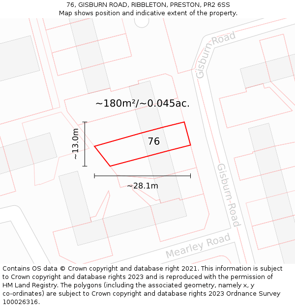76, GISBURN ROAD, RIBBLETON, PRESTON, PR2 6SS: Plot and title map