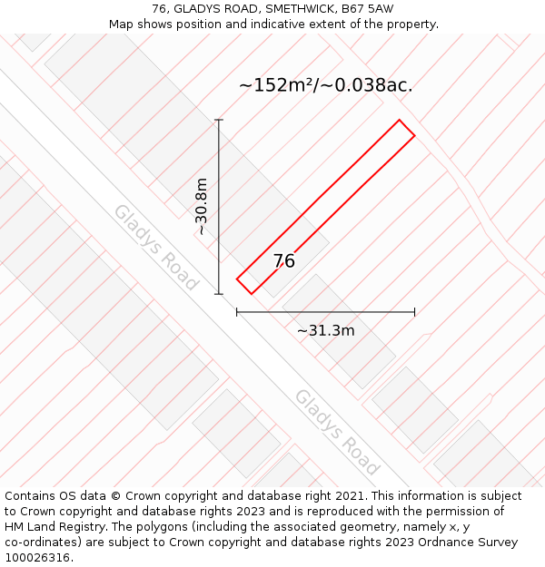 76, GLADYS ROAD, SMETHWICK, B67 5AW: Plot and title map