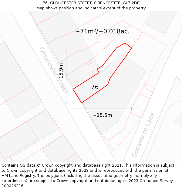 76, GLOUCESTER STREET, CIRENCESTER, GL7 2DR: Plot and title map