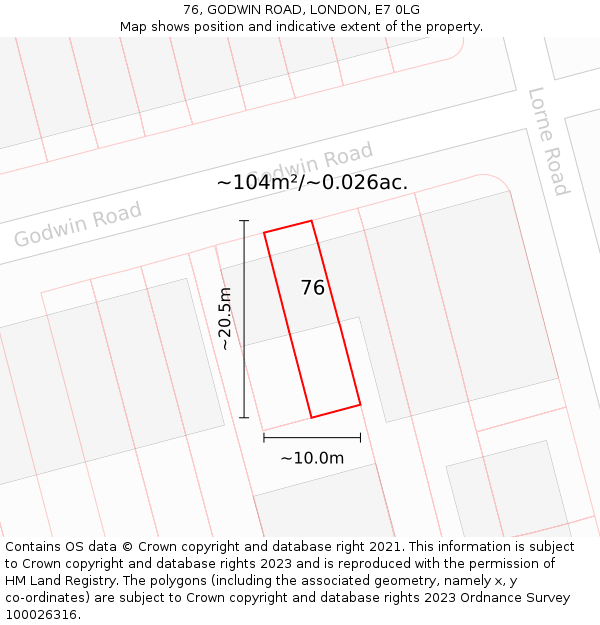 76, GODWIN ROAD, LONDON, E7 0LG: Plot and title map